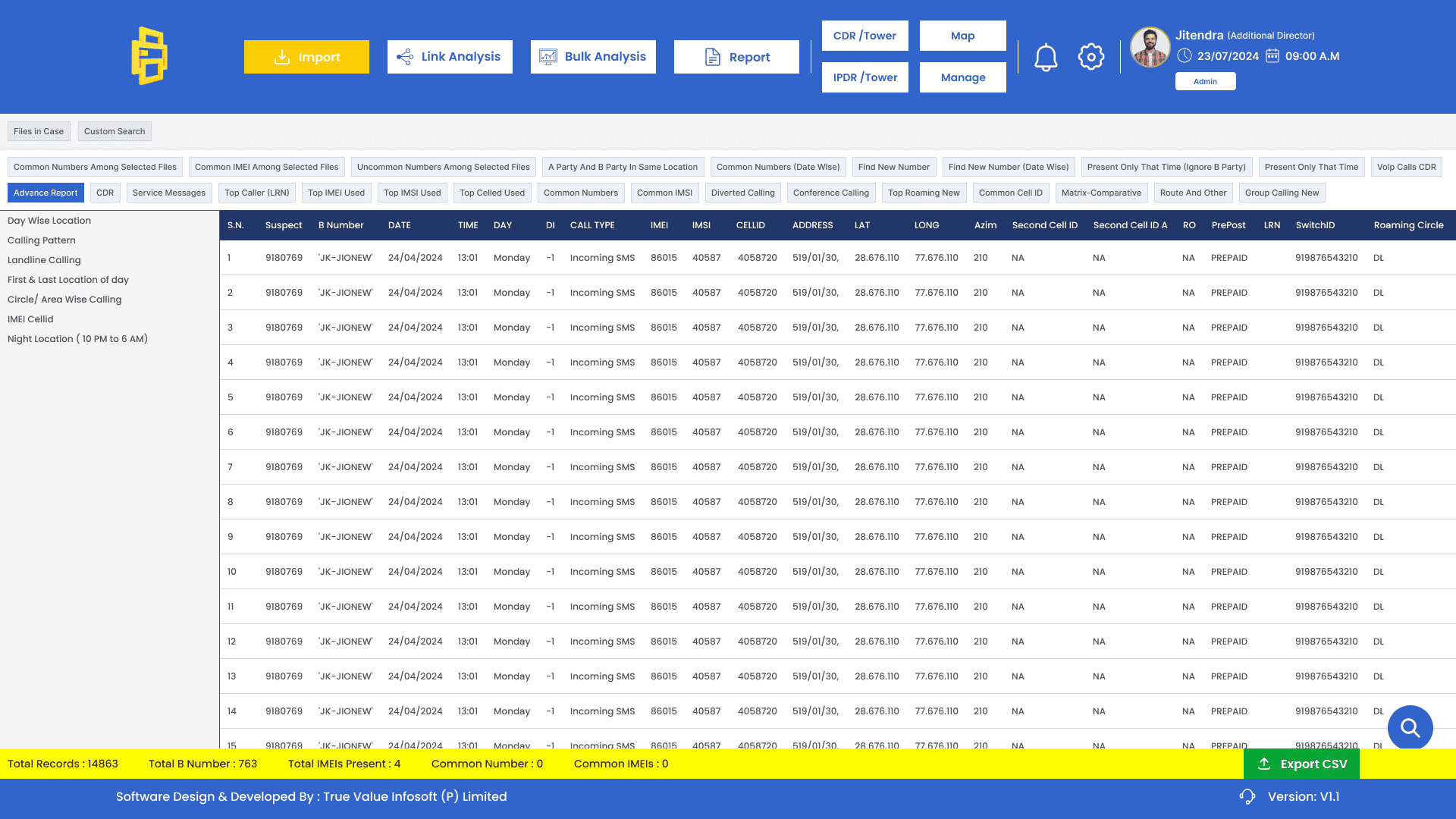 CDR Analysis Software Screen 3